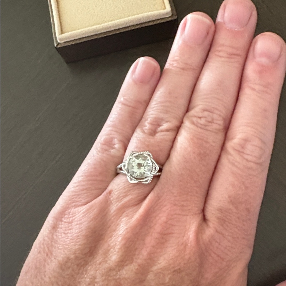Sterling Silver Ring with Round Green Amethyst (size 7)
